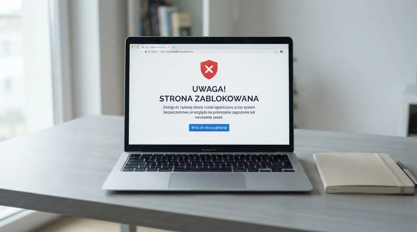 Przeglądarka internetowa wyświetlająca stronę ostrzegawczą zamiast strony zablokowanego serwisu hazardowego